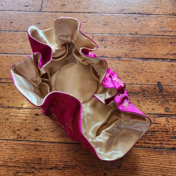 Tozai Home Vintage Y2K Pink Embroidered Silk Oriental Potli Drawstring Bag - Picture 4 of 7